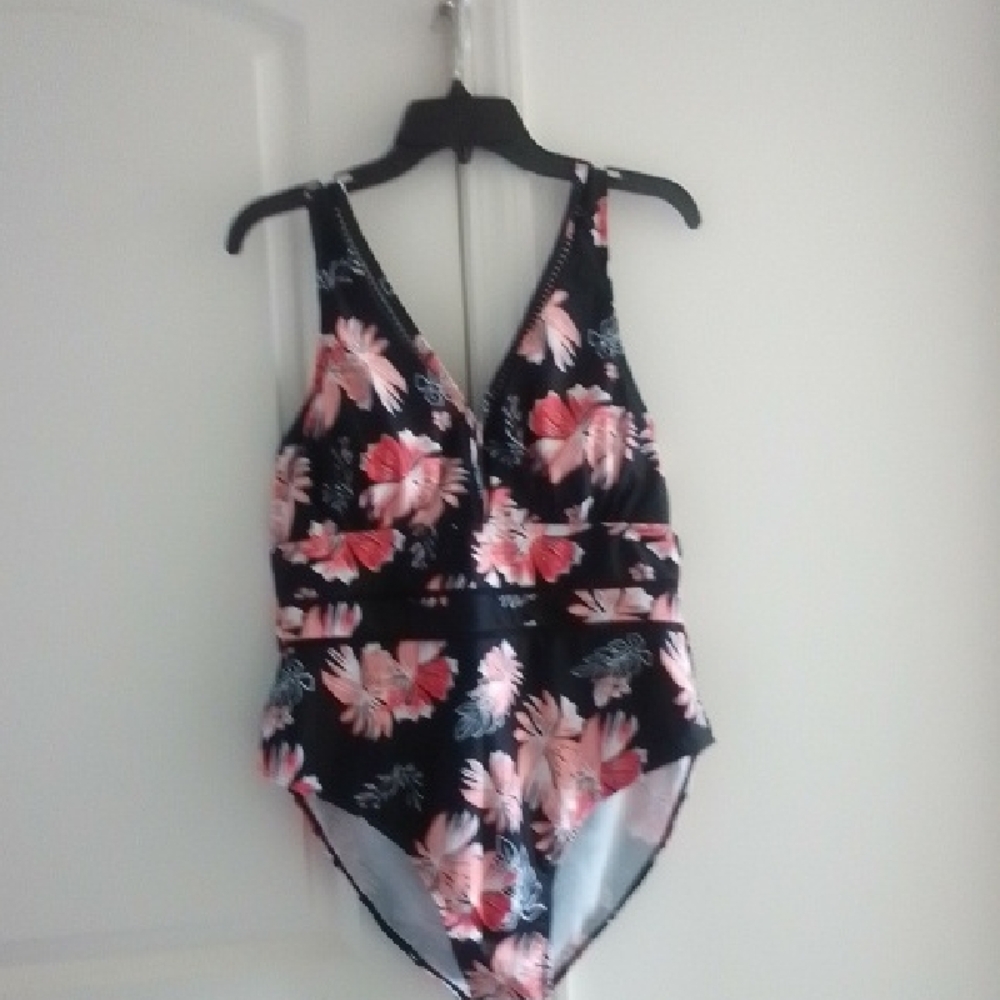 NWoT Floral Black and Pink Swimsuit